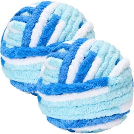 Bafeil Chunky Yarn for Hand Knitting 250g x 2, Super Soft Thick Wool for Crochet & Knitting, Fluffy Chenille Yarn for Cosy Blankets, Scarves, Hats, Arm Knitting, Gradient Blue