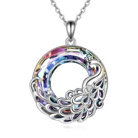 YAFEINI Peacock Pendant Necklaces Crystal Peacock Gifts 925 Sterling Silver Peacock Lover Christmas Jewellery for Women