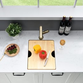 WMXQX Gold Bar Sink Undermount Workstation,16x19 Inch Undermount Bar Sink Gold Small Kitchen Sinks 18 Gauge Single Bowl Stainless Steel Kitchen Sinks with Cutting Board