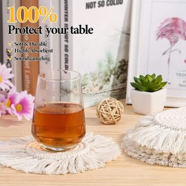 Geieold 5Piece Macrame Handmade Cotton Coasters Woven Coaster for, Boho Coaster Set with Tassels Heat