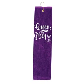 Purple Towel Queen of The Green Girl Woman Tri-fold Golf Towel with Grommet & Hook Club Ball Tee Golfing Gift Birthday Variety Colors Towels Vinyl