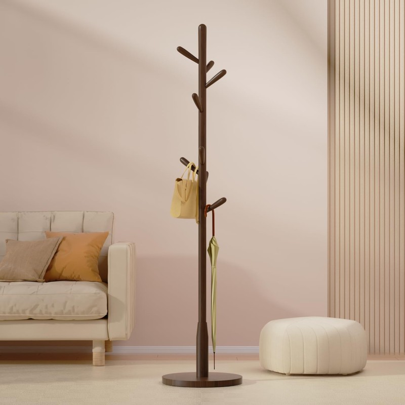 Solid Wood Round Base Coat Rack, Free Standing Hall Coat