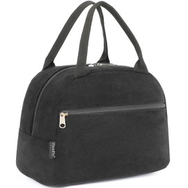 FlowFly Lunch Bag for Women Insulated Lunch Box Corduroy Lunch Tote Cooler for Travel Work Picnic,Corduroy Black