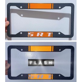 Unbranded Reflective Orange SRT Metal Carbon Fiber Look License Plate Frame