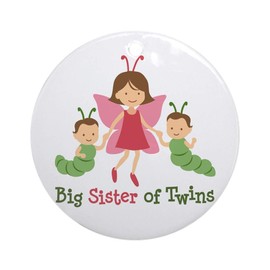 Hitonlon Christmas Ornament-Big Sister of Twins Butterfly Ornament 2023 Holiday Present Xmas Tree Decorations Ornament Flat Circle Ceramic 2.87"
