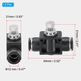 PATIKIL 12mm Pneumatic Ball Valve, 2 Pack 12mm OD SA Push to Connect Tube Fittings Ball Valve Union Straight Air Flow Control Valve for Air Hydraulic, Black