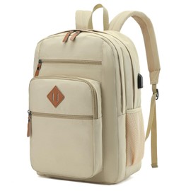 YGR Classic Carry-on Travel Backpack for Men and Women, Anti Theft Laptop Backpack with USB Charging Port for Work, Large Computer Backpack for College, Water Resistant, Outdoor Sports, Work, Beige