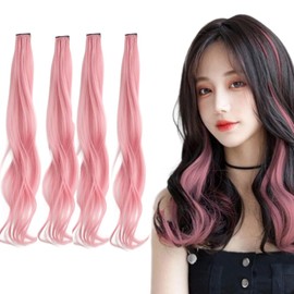 HAPVITAL One-touch Hair Extension, Colorful Extensions, 4 Long Wigs, Curls, Colorful Extensions, Wigs, One Touch Clip, Extension, Easy Installation, Cosplay, Heat Resistant, Party, Fashion (Sakura