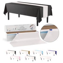 White Plastic Table Runner Roll in A Slide Cutter Box - 14 in. X 200 Ft. Plastic Roll in A Cut-to-Size Box with Convenient Slide Cutter - Cuts Up to 24 8-Foot Plastic Disposable Table Runners