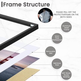 Heimlove Picture Frame, 11x14 Metal Picture Frame - 11 x 14 Aluminum Photo Frames with 8x10 Removable Mat for Wall Hanging and Table-11x14 inch,Black-1 PCS