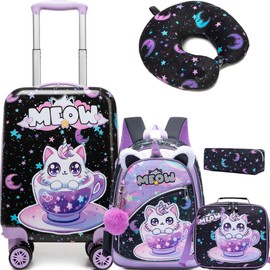 Inprof Kid’s Luggage Set 5 Piece Suitcase Set 16’’ Hardside Luggage with Spinner Wheels Girls Carry on Toddler Luggage Travel Rolling Luggage Airline Approved