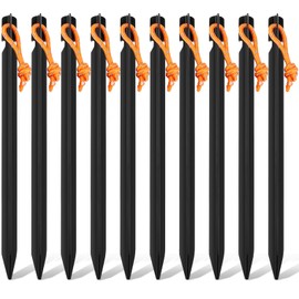 10 Pack Heavy Duty Aluminum Tent Stakes with Reflective Pull Ropes, Triangular Ground Pegs