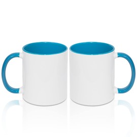 MR.R 325 ml Sublimations-Kaffeetassen, leere weiße Tasse mit hellblauer Farbe innen und Griff, 2 Stück