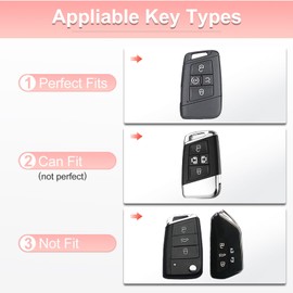 Pangpai Pink Car Accessories 3 Pcs for VW Volkswagen Tiguan Atlas Jetta Passat Golf Alltrack Key Fob Cover with Bling Keychain Cute Push to Start Button Cover