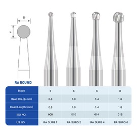JMU Surgical Carbide Burs, Round, RA SURG #1, 5/pk (ISO No. 001/008)