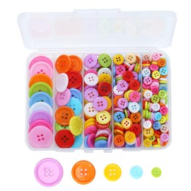 Secmity 320 pcs Colorful Buttons for Crafts DIY, 5 Size Buttons for Sewing Flatback Button Bulk with Box 4 Holes Assorted Buttons for Crafts and Decoration (9-25mm)