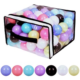 Hovenlay Ball Pit Balls Phthalate Free BPA Free Crush Proof Plastic - 7 Bright Colors in Reusable Play Toys for Kids with Storage Bag