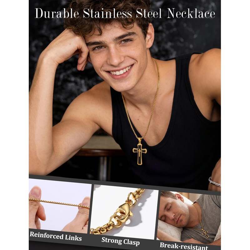sailimue Cross Necklace for Men Stainless Steel Mens Cross Chain