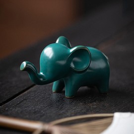 OwMell Good Luck Elephant Decor for Home, Small Ceramic Elephant Statue Figurine for Home Decor, Elephant Collection Ornament - White