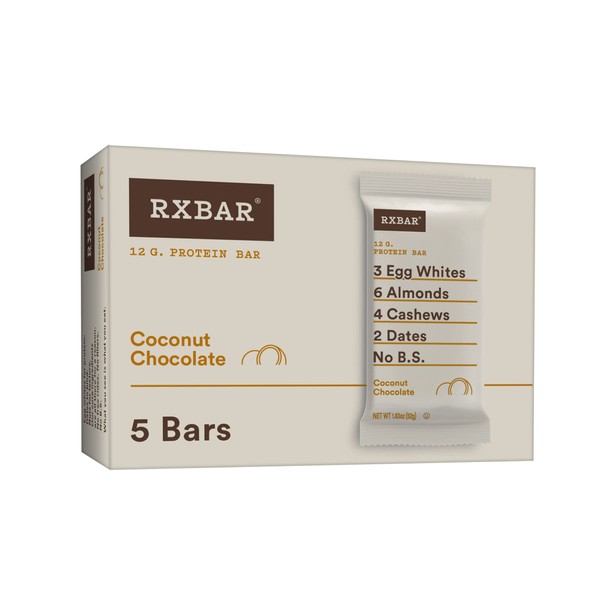 RXBAR Protein Bars, 12g Protein, Gluten-Free, Snacks, Coconut Chocolate, 9.15oz Box (5 Bars)