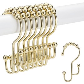 Shower Curtain Rings, SUTINE Shower Curtain Hooks, Stainless Steel Gold Shower Curtain Hooks Rust Proof, Easy Sliding Double Shower Hooks for Shower Curtains, Curtain & Liners, 12pcs-Gold