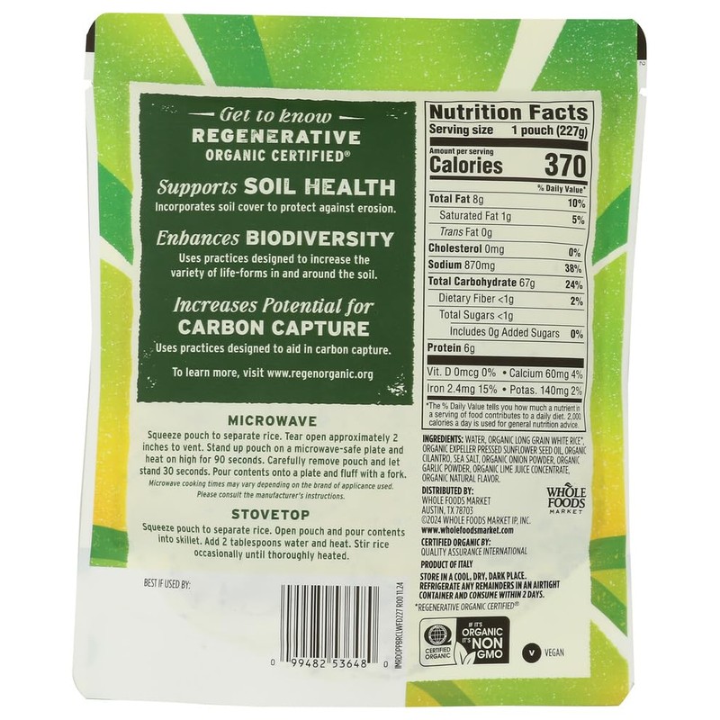 WHOLE FOODS MARKET Organic 90 Second Cilantro Lime Rice, 8