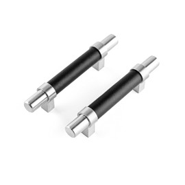 Brute Strength - Furniture Handles - Steel & Full Grain Leather - Silver & Black - Set of 4 - 127mm - 76mm - Cabinet Handle Door Handle for Kitchen Bathroom Cabinets Dresser Wood