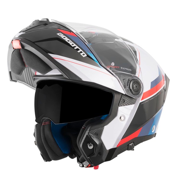Bogotto Ezion Flip Up Helmet, Matte Black/White/Red/Blue, S