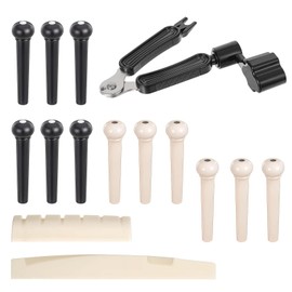 14pcs Acoustic Guitar Bridge Pins Guitar String Pegs with Bridge Guitar Saddle Nut with 3-In-1 Pin Puller Remover Guitar String & Cutter Acoustic Guitar Parts Accessories Replacement Tools Kits