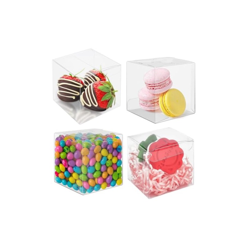 KUPOO 50pcs Clear Favor Boxes, 2 x 2 x 2