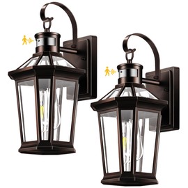 VIANIS Motion Sensor Outdoor Lights, 2 Packs Oil Rubbed Bronze Dusk to Dawn Outdoor Wall Lights Exterior, 100% Anti-Rust Aluminum Front Porch Wall Lantern, Modern Outdoor Wall Sconce for House, E26