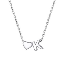 PROSILVER Sterling Silver K Letter Necklace Cool Pendant Chain Small Heart Necklace for Women