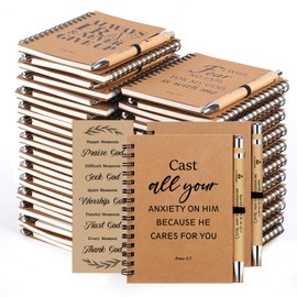 150 Pcs/50 Set Christian Gifts Bulk Spiral Notebook Bible Ballpoint Pen and Christian Bookmark Women Prayer Journal Christian Party Favors Inspirational Bible Notebook for Sunday School Church Visitor