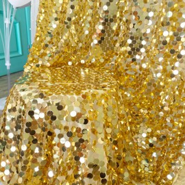 Large Payatte Sequin 18MM Sequin Backdrop Drapes Curtains Panels,Gold 9FTx8FT Backdrop for Thanksgiving Weeding Home Party Decoration Supplies (Light Gold)