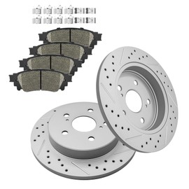 Fraxle Rear Drilled & Slotted Disc Brake Rotors and Ceramic Brake Pads kit for 2018-2023 Toyota Camry, 2022-2023 Corolla, RAV4, Venza, Lexus ES300h ES250 ES350 NX200t NX300 NX300h UX200