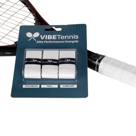 VIBE Tennis - Elite Performance Overgrip - Non Slip Tacky Feel Overgrip for Tennis Racket, Pickleball, Squash, Badminton - 3 Pack - Multiple Colours (All White Pack)
