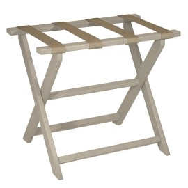 Homeroots Earth Friendly Taupe Folding Luggage Rack With Dark Tan Straps