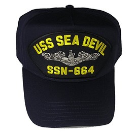 USS SEA Devil SSN-664 HAT with Silver Dolphins - Navy Blue - Veteran Owned Business
