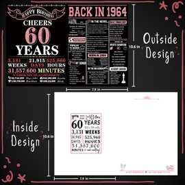 YiKaLus Big 60th Birthday Card for Women, Vintage 60 Year Old Gifts for Mom Sister Friends, Rose Gold Back in 1964 Bday decorations