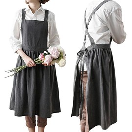 [L.] Stylish women's apron - A cute apron you can wear for quick trips out, made from natural cotton linen material, covers your bottom, with pockets