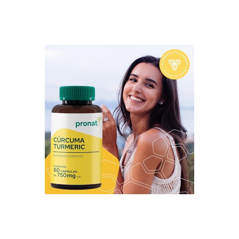 PRONAT | Cúrcuma Turmeric, Suplemento Alimenticio, 60 cápsulas de 750