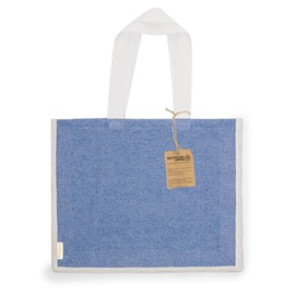 BLUECHOLON Recycled Cotton Jute Bag 36 x 45 x 11 cm Long Handles 70 cm with Reinforcement Heavy Duty 8kg, blue