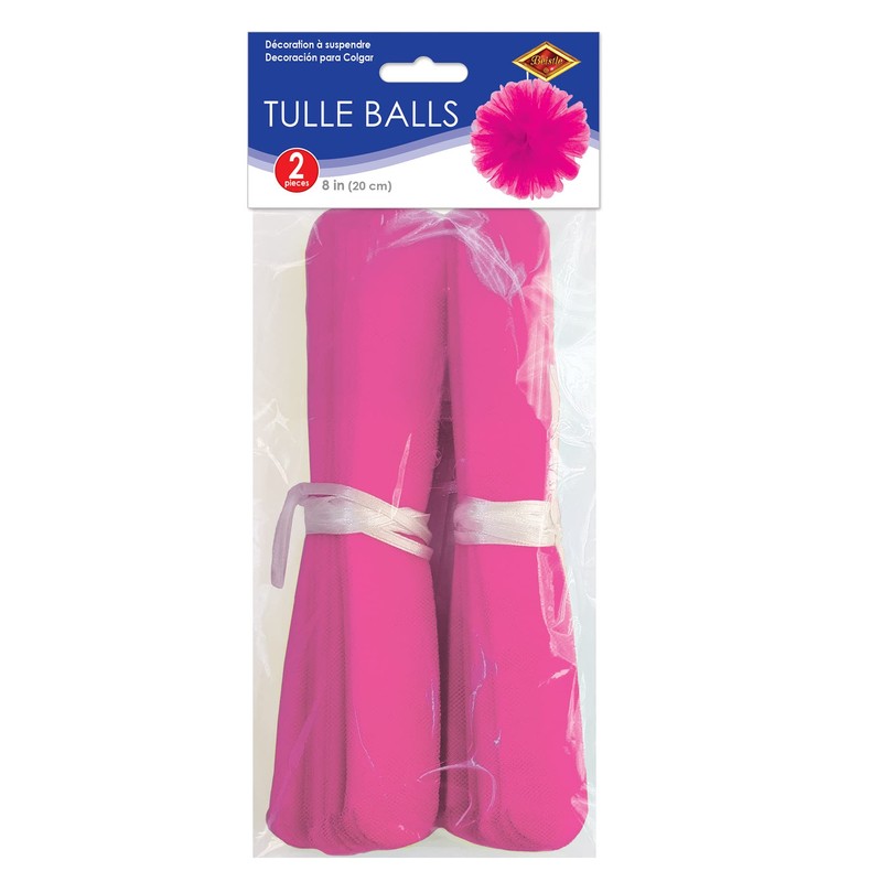 Beistle 54940-P 2 Piece Pink Tulle Balls, 8"