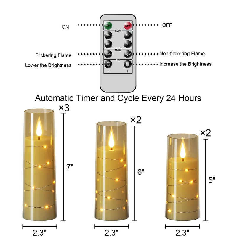 Wondise Flameless Flickering Candles with Embedded Star String Remote and