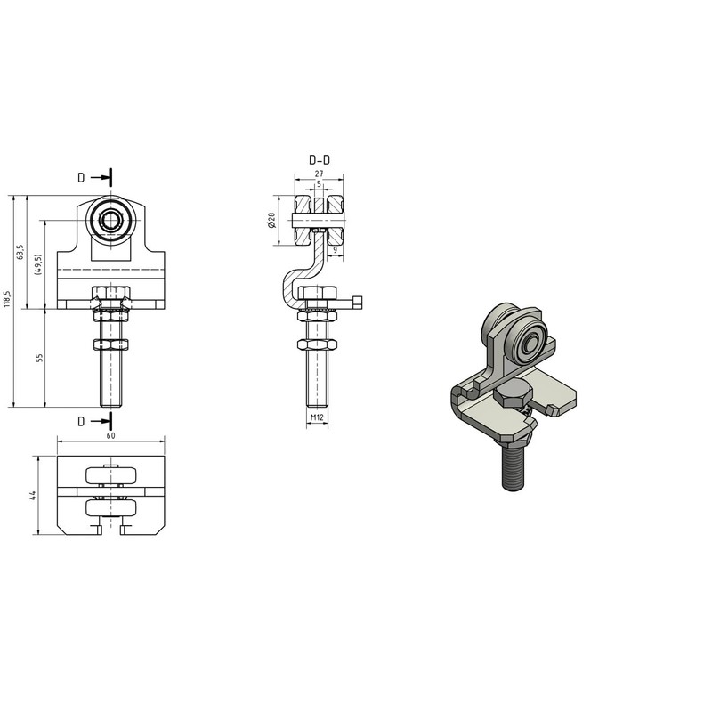 Single Roller Trolley for Sliding Gates Size 1