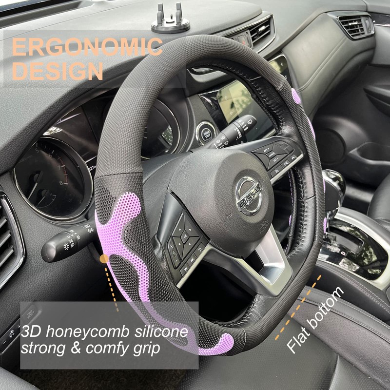 PINCTROT D Shaped Comfy Grip Steering Wheel Cover, Anti-Slip Design,