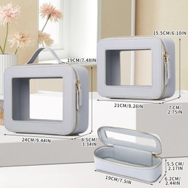 LOFOWN Travel Makeup Set Waterproof Transparent Cosmetic Bag and Toiletry Bag Makeup Brush case with Zipper Car Essentials for Women (Gray, L+M+SLIM)