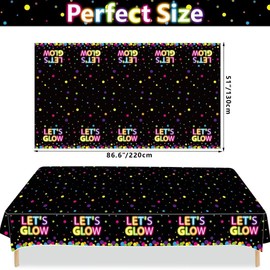 XJLANTTE 4 Pack Glow Party Tablecloth Supplies - Glow Neon Plastic Birthday Table Covers Black Light Table Cloth Let's Glow Tablecloths for Glow in The Dark Birthday Party Decorations, 51"x86.6"