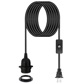 Plug in Pendant Light Cord - 15Ft Hanging Light Kit E26/E27 Light Socket Hanging Lantern Lamp Cord with On/Off Switch, Black