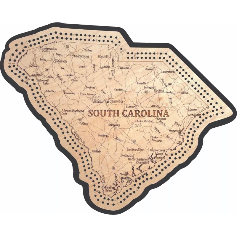 South Carolina State Shape Road Map Cribbage Board